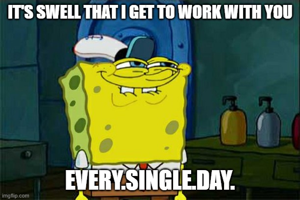 Don't You Squidward | IT'S SWELL THAT I GET TO WORK WITH YOU; EVERY.SINGLE.DAY. | image tagged in memes,don't you squidward | made w/ Imgflip meme maker