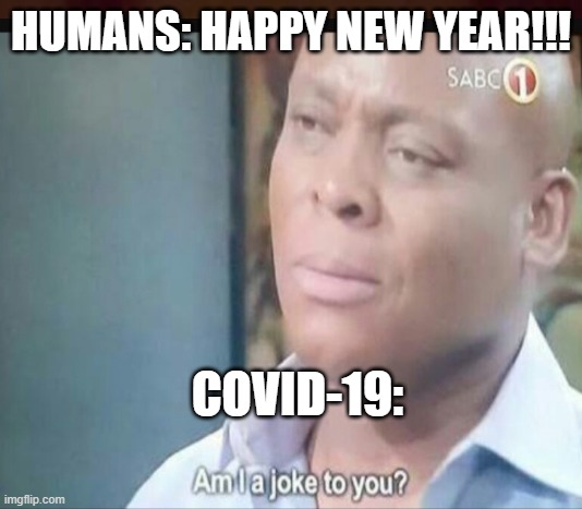 HUMANS: HAPPY NEW YEAR!!! COVID-19: | made w/ Imgflip meme maker