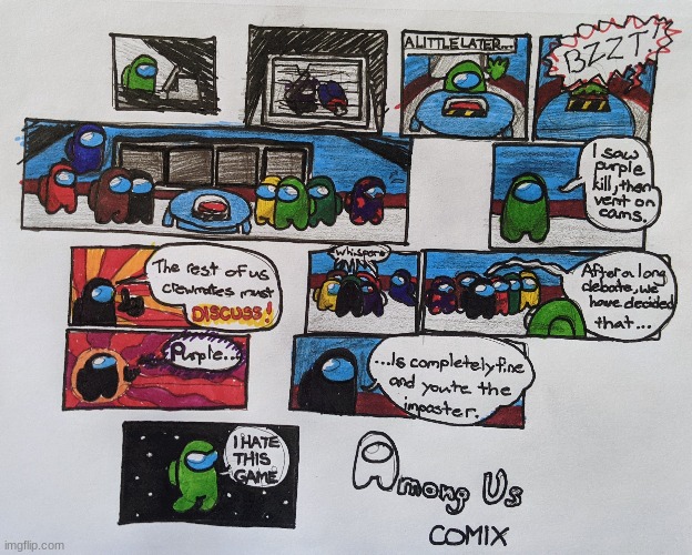 Among us comic I made. Took me 2 hours | image tagged in among us,drawing,comic | made w/ Imgflip meme maker