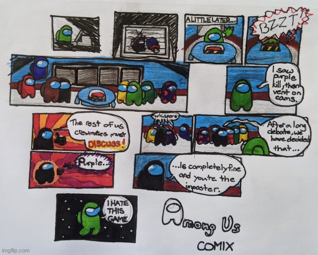 Among us comic I made. took 2 hours | image tagged in among us,drawing,comic | made w/ Imgflip meme maker