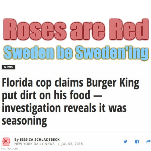I bet this guy is really good at solving crimes. | Roses are Red; Sweden be Sweden'ing | image tagged in florida man,roses are red,cops,poetry,burger king | made w/ Imgflip meme maker