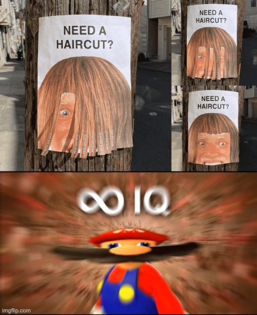 I like your hair Harold | image tagged in infinity iq mario | made w/ Imgflip meme maker