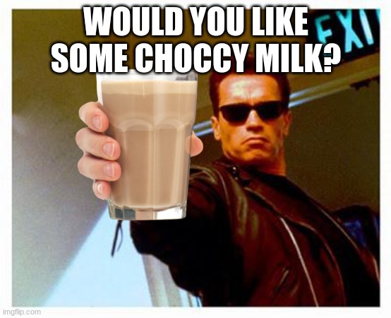terminator thumbs up | WOULD YOU LIKE SOME CHOCCY MILK? | image tagged in terminator thumbs up | made w/ Imgflip meme maker