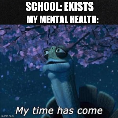 true | SCHOOL: EXISTS; MY MENTAL HEALTH: | image tagged in school | made w/ Imgflip meme maker