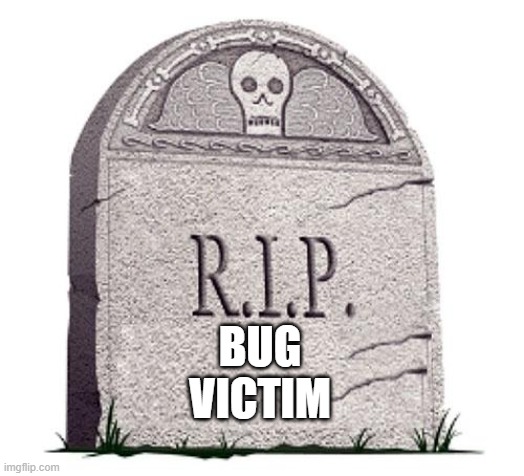 RIP | BUG
VICTIM | image tagged in rip | made w/ Imgflip meme maker