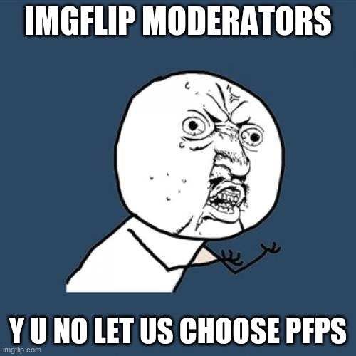 Y U No | IMGFLIP MODERATORS; Y U NO LET US CHOOSE PFPS | image tagged in memes,y u no | made w/ Imgflip meme maker