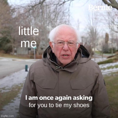 Bernie I Am Once Again Asking For Your Support Meme | little me; for you to tie my shoes | image tagged in memes,bernie i am once again asking for your support | made w/ Imgflip meme maker