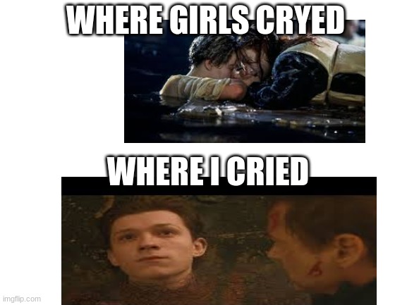 Blank White Template | WHERE GIRLS CRYED; WHERE I CRIED | image tagged in blank white template | made w/ Imgflip meme maker