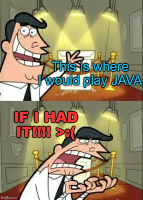 This Is Where I'd Put My Trophy If I Had One Meme | This is where I would play JAVA IF I HAD IT!!!! >:( | image tagged in memes,this is where i'd put my trophy if i had one | made w/ Imgflip meme maker