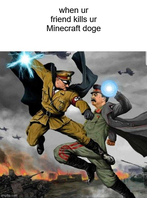 wow that was really cool | when ur friend kills ur Minecraft doge | image tagged in stalin vs hitler | made w/ Imgflip meme maker