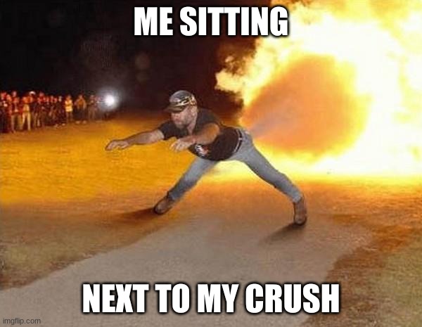 blah | ME SITTING; NEXT TO MY CRUSH | image tagged in fire fart | made w/ Imgflip meme maker