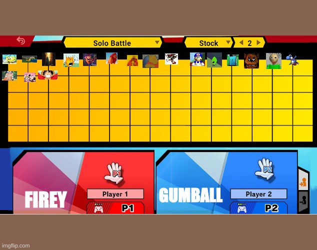 My First CSS Menu | GUMBALL; FIREY | image tagged in super smash brothers character select screen | made w/ Imgflip meme maker