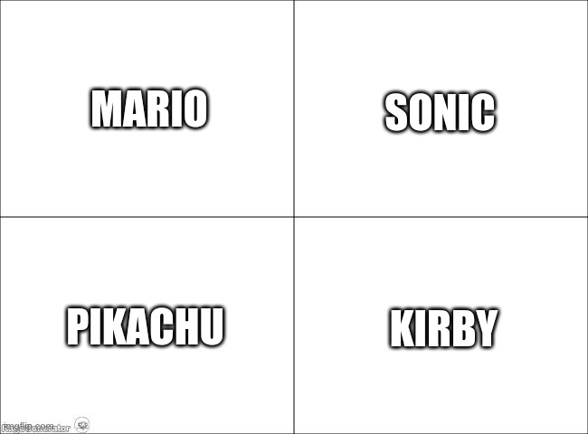 My Top 4 SSBU Characters | MARIO; SONIC; PIKACHU; KIRBY | image tagged in 4 panel comic | made w/ Imgflip meme maker