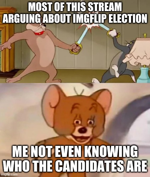 MOST OF THIS STREAM ARGUING ABOUT IMGFLIP ELECTION; ME NOT EVEN KNOWING WHO THE CANDIDATES ARE | made w/ Imgflip meme maker