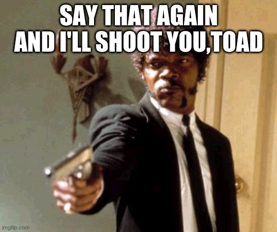 Say That Again I Dare You Meme | SAY THAT AGAIN AND I'LL SHOOT YOU,TOAD | image tagged in memes,say that again i dare you | made w/ Imgflip meme maker