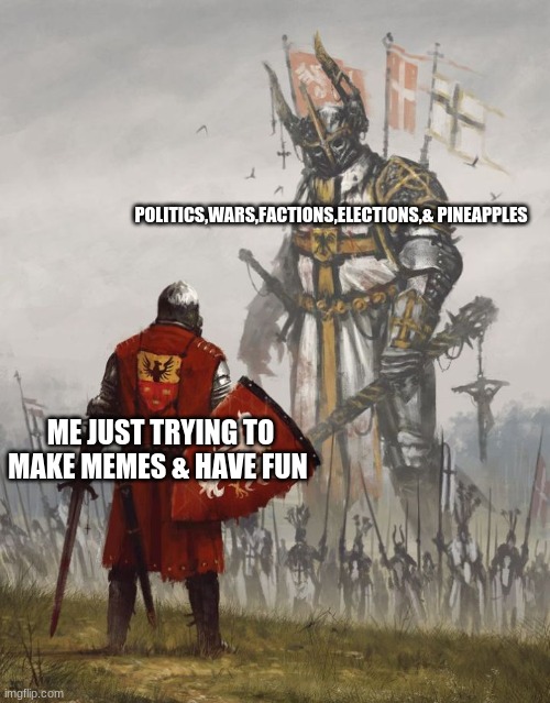 The crusade | POLITICS,WARS,FACTIONS,ELECTIONS,& PINEAPPLES; ME JUST TRYING TO MAKE MEMES & HAVE FUN | image tagged in the crusade | made w/ Imgflip meme maker