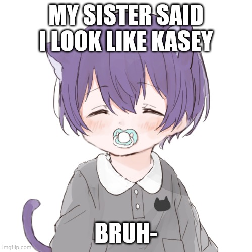 I don't get her logic | MY SISTER SAID I LOOK LIKE KASEY; BRUH- | image tagged in happy kasey | made w/ Imgflip meme maker