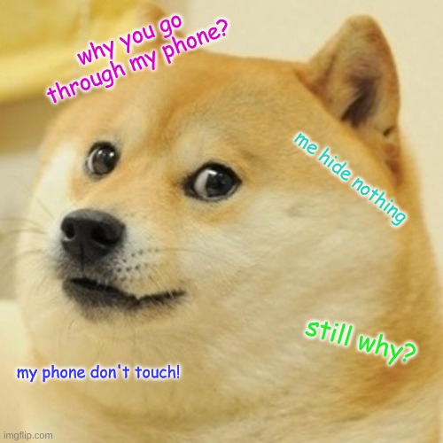 backround for you people | why you go through my phone? me hide nothing; still why? my phone don't touch! | image tagged in memes,doge | made w/ Imgflip meme maker