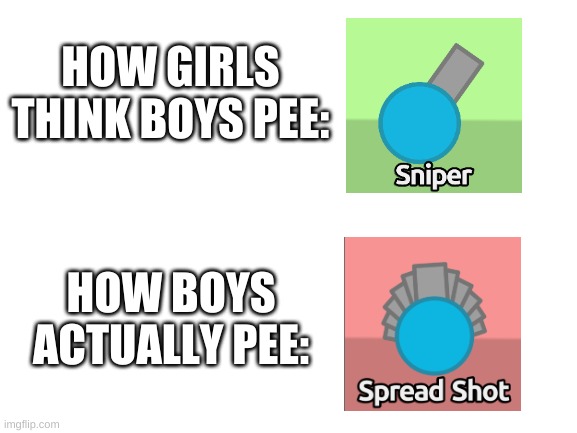 remember diep.io? | HOW GIRLS THINK BOYS PEE:; HOW BOYS ACTUALLY PEE: | image tagged in memes,funny,peeing,yes | made w/ Imgflip meme maker