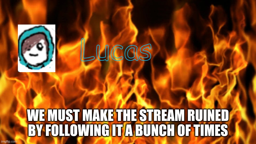i call this the fake follower war | WE MUST MAKE THE STREAM RUINED BY FOLLOWING IT A BUNCH OF TIMES | image tagged in lucas | made w/ Imgflip meme maker