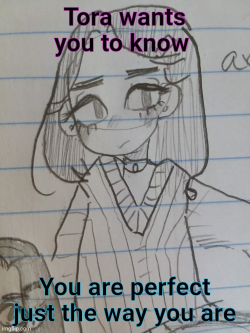 Ó//Ò From Tora senpai | Tora wants you to know; You are perfect just the way you are | image tagged in manga,anime,art | made w/ Imgflip meme maker