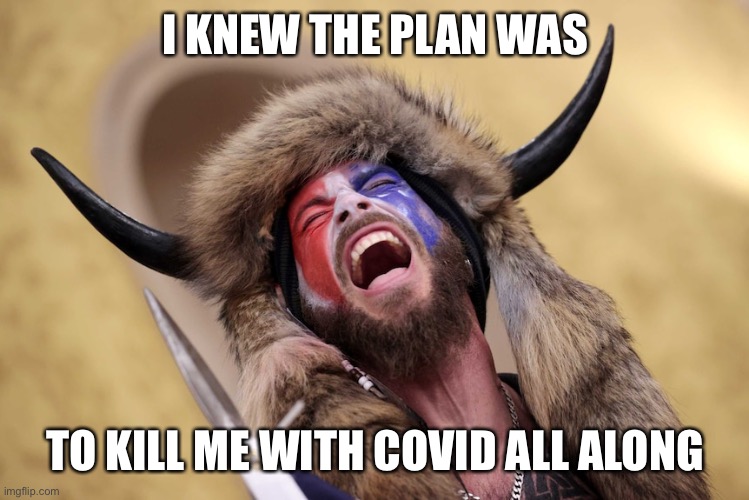 Horned Guy Protestor Scream | I KNEW THE PLAN WAS TO KILL ME WITH COVID ALL ALONG | image tagged in horned guy protestor scream | made w/ Imgflip meme maker