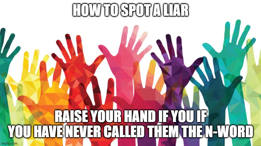lie detector |  HOW TO SPOT A LIAR; RAISE YOUR HAND IF YOU IF YOU HAVE NEVER CALLED THEM THE N-WORD | image tagged in colors,diversity,race,liberals,gays | made w/ Imgflip meme maker
