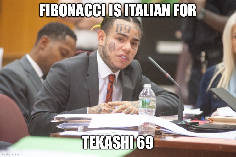 Tekashi 6ix9ine testifies | FIBONACCI IS ITALIAN FOR TEKASHI 69 | image tagged in tekashi 6ix9ine testifies | made w/ Imgflip meme maker