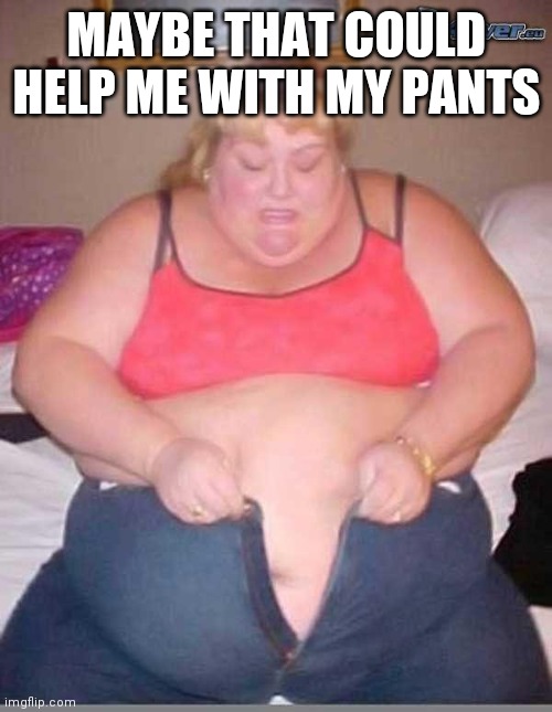 fat girl meme | MAYBE THAT COULD HELP ME WITH MY PANTS | image tagged in fat girl meme | made w/ Imgflip meme maker