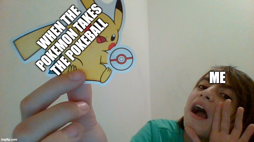 WHEN THE POKEMON TAKES THE POKEBALL; ME | image tagged in pokemon | made w/ Imgflip meme maker