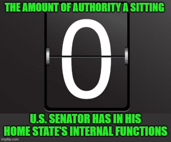 Zero counter | THE AMOUNT OF AUTHORITY A SITTING U.S. SENATOR HAS IN HIS HOME STATE'S INTERNAL FUNCTIONS | image tagged in zero counter | made w/ Imgflip meme maker