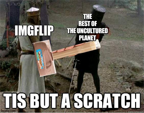 tis but a scratch | THE REST OF THE UNCULTURED PLANET IMGFLIP | image tagged in tis but a scratch | made w/ Imgflip meme maker