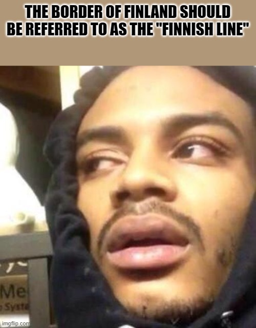 Hits Blunt | THE BORDER OF FINLAND SHOULD BE REFERRED TO AS THE "FINNISH LINE" | image tagged in hits blunt | made w/ Imgflip meme maker
