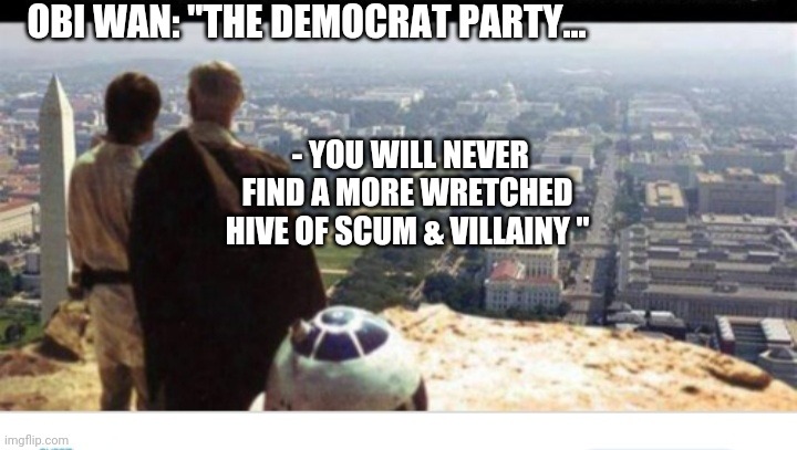 SW Demisode IV  A New Dope | OBI WAN: "THE DEMOCRAT PARTY... - YOU WILL NEVER FIND A MORE WRETCHED HIVE OF SCUM & VILLAINY " | image tagged in democrat,morons | made w/ Imgflip meme maker