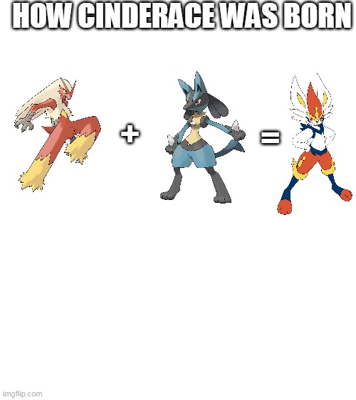 it is true | HOW CINDERACE WAS BORN; +; = | image tagged in blank white template,memes,funny,pokemon,pokemon sword and shield | made w/ Imgflip meme maker