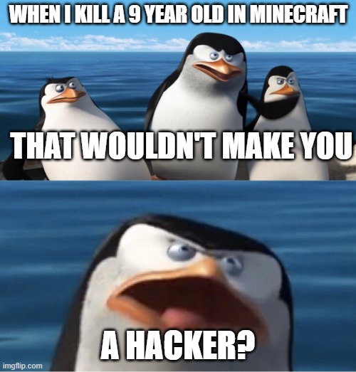 Whenever i kill a noob | WHEN I KILL A 9 YEAR OLD IN MINECRAFT; THAT WOULDN'T MAKE YOU; A HACKER? | image tagged in wouldn't that make you | made w/ Imgflip meme maker