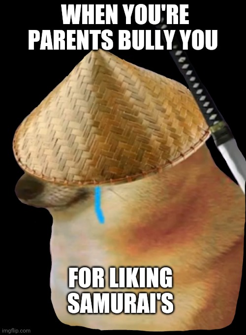 Bruh moment | WHEN YOU'RE PARENTS BULLY YOU; FOR LIKING SAMURAI'S | image tagged in sad samurai dog | made w/ Imgflip meme maker