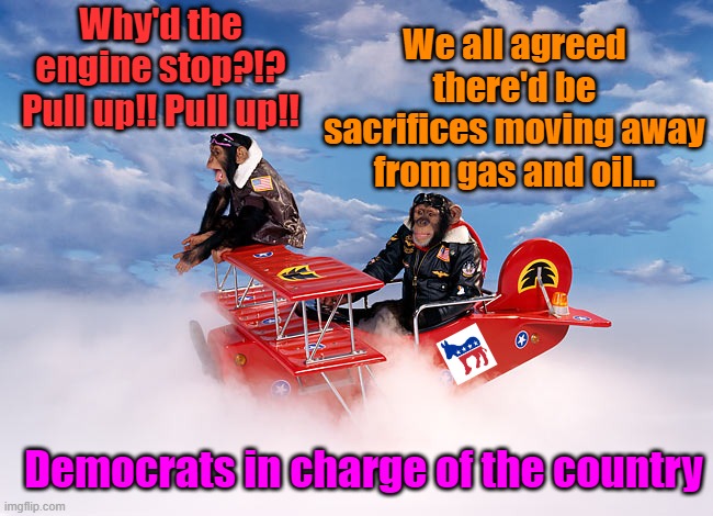 Won't be long | We all agreed there'd be sacrifices moving away from gas and oil... Why'd the engine stop?!? Pull up!! Pull up!! Democrats in charge of the country | image tagged in democrats,green,environment,maga | made w/ Imgflip meme maker
