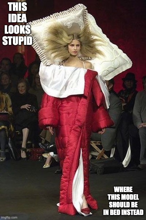 Bed Dress | THIS IDEA LOOKS STUPID; WHERE THIS MODEL SHOULD BE IN BED INSTEAD | image tagged in memes,runway fashion | made w/ Imgflip meme maker