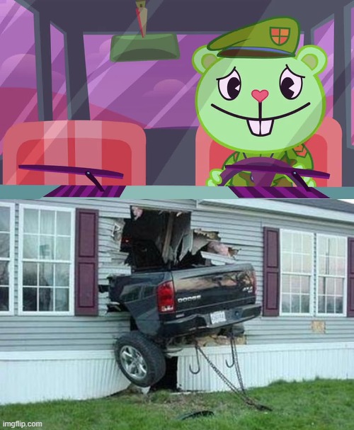 He try to get out. | image tagged in driving flippy htf,funny car crash | made w/ Imgflip meme maker