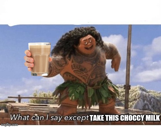 Daily dose of choccy milk | TAKE THIS CHOCCY MILK | image tagged in what can i say except you're welcome | made w/ Imgflip meme maker