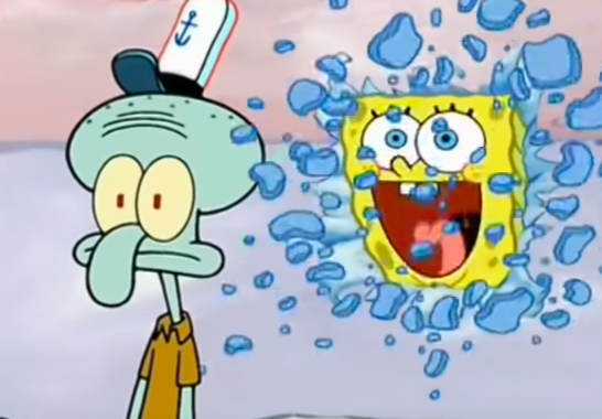 Spongebob breaking through window Blank Meme Template
