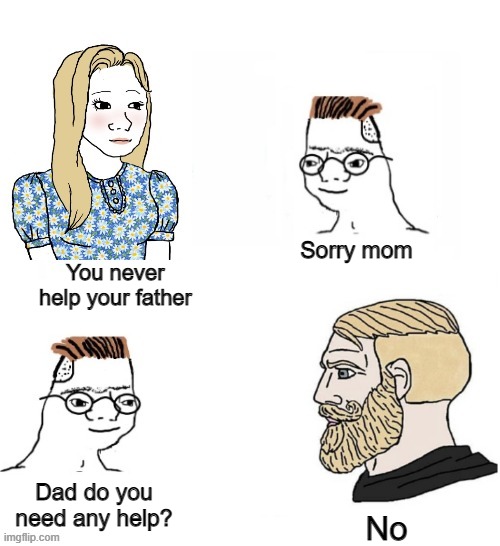 Sorry mom; You never help your father; Dad do you need any help? No | made w/ Imgflip meme maker