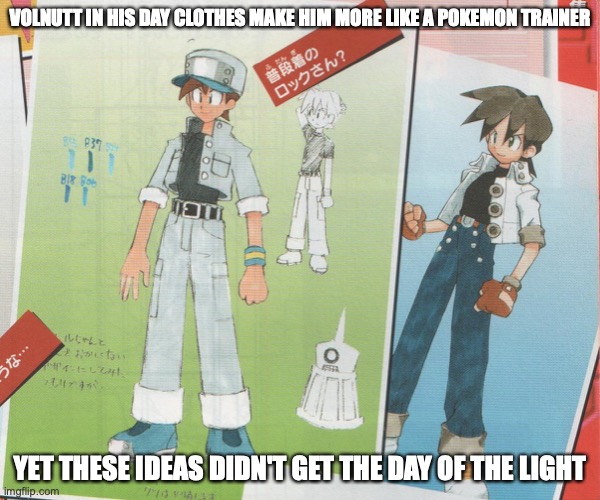 Volnutt in Day Clothes | VOLNUTT IN HIS DAY CLOTHES MAKE HIM MORE LIKE A POKEMON TRAINER; YET THESE IDEAS DIDN'T GET THE DAY OF THE LIGHT | image tagged in megaman,megaman legends,memes | made w/ Imgflip meme maker