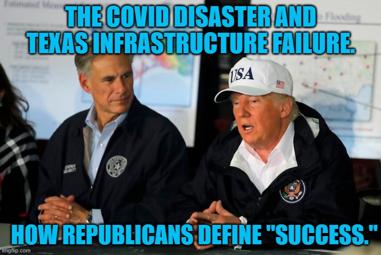 Birds Of A Feather Flop Together. | THE COVID DISASTER AND TEXAS INFRASTRUCTURE FAILURE. HOW REPUBLICANS DEFINE "SUCCESS." | image tagged in politics | made w/ Imgflip meme maker