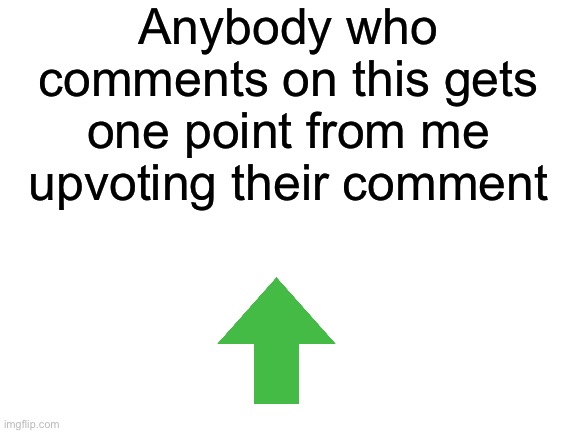 - | Anybody who comments on this gets one point from me upvoting their comment | image tagged in blank white template | made w/ Imgflip meme maker