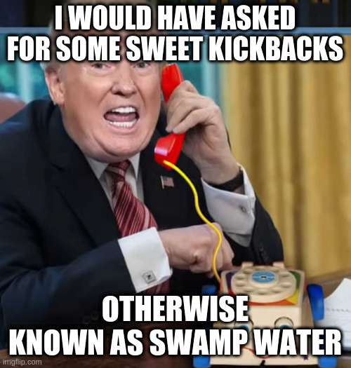 I'm the president | I WOULD HAVE ASKED FOR SOME SWEET KICKBACKS; OTHERWISE KNOWN AS SWAMP WATER | image tagged in i'm the president | made w/ Imgflip meme maker