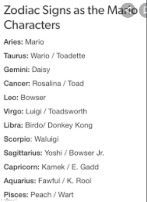 image tagged in mario,zodiac signs,zodiac | made w/ Imgflip meme maker