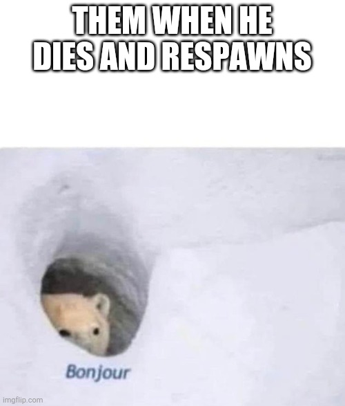 Bonjour | THEM WHEN HE DIES AND RESPAWNS | image tagged in bonjour | made w/ Imgflip meme maker