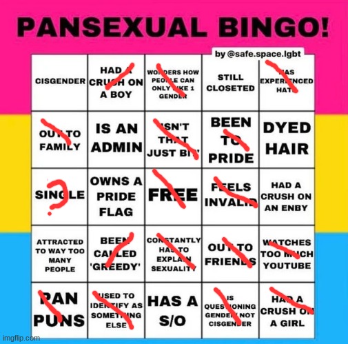 give me the p an | image tagged in pansexual bingo | made w/ Imgflip meme maker